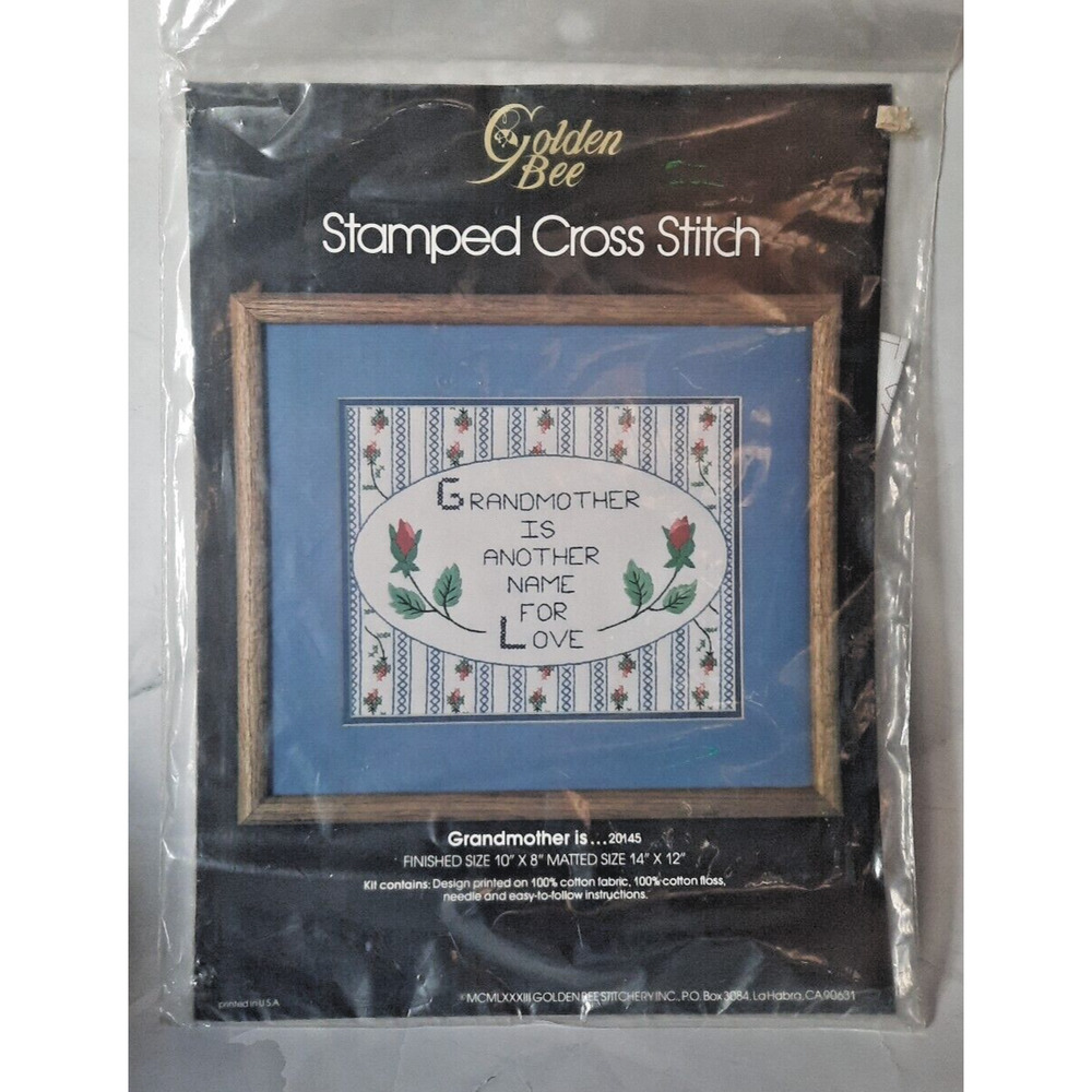 Vintage Golden Bee Stamped Cross Stitch Kit Grandmother Is Another Name For Love